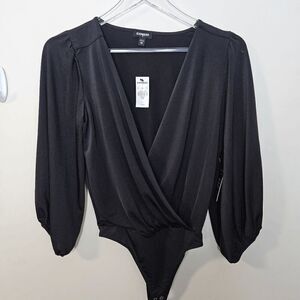 Express Faux Wrap Balloon Drape Sleeve Silky Dressy Bodysuit NWT 2668052 Womens